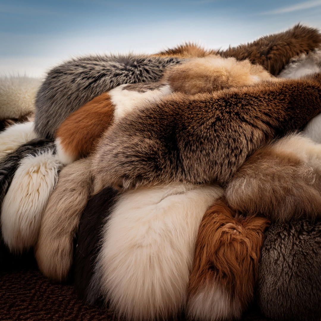 Viele Schaffelle auf einem Haufen