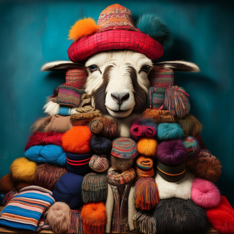 Textilkunst aus Nepal - Schaf unter Wolleberg