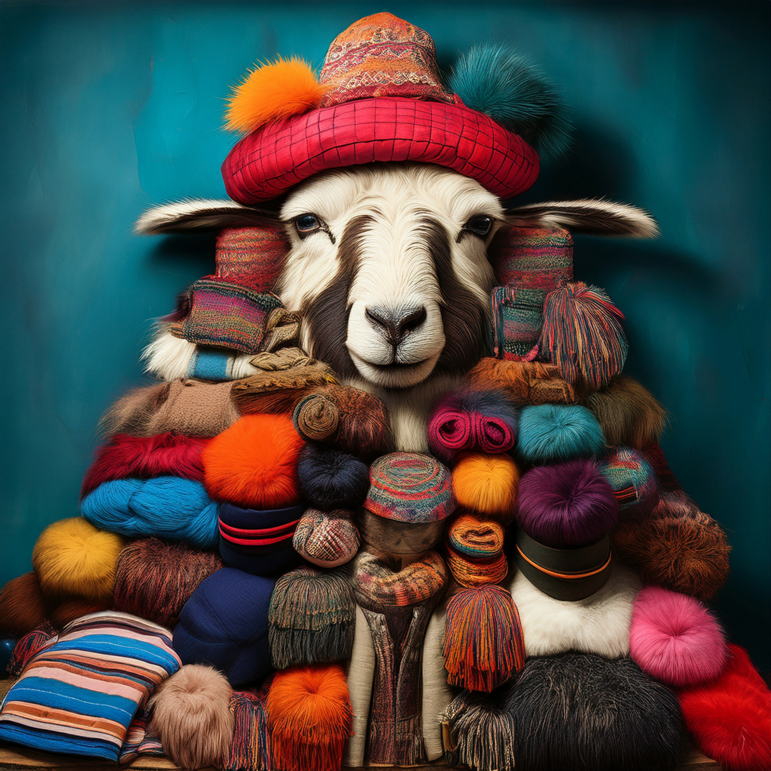 Textilkunst aus Nepal - Schaf unter Wolleberg