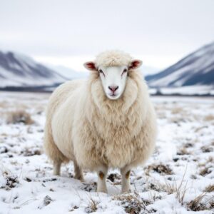 Symbolbild eines Romney Schafes, im Winter, in Neuseeland