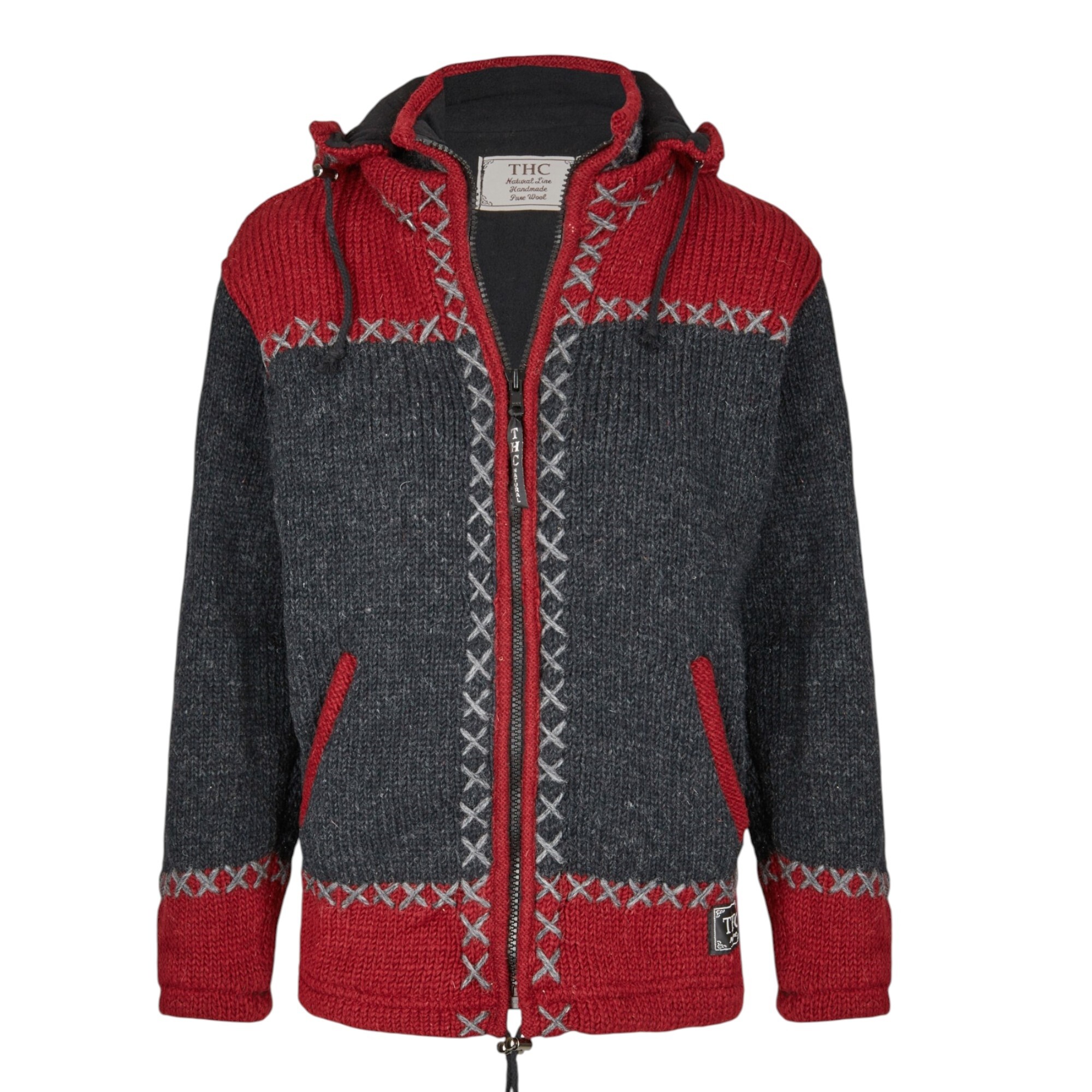 THC Schafwollstrickjacke anthrazit rot 512