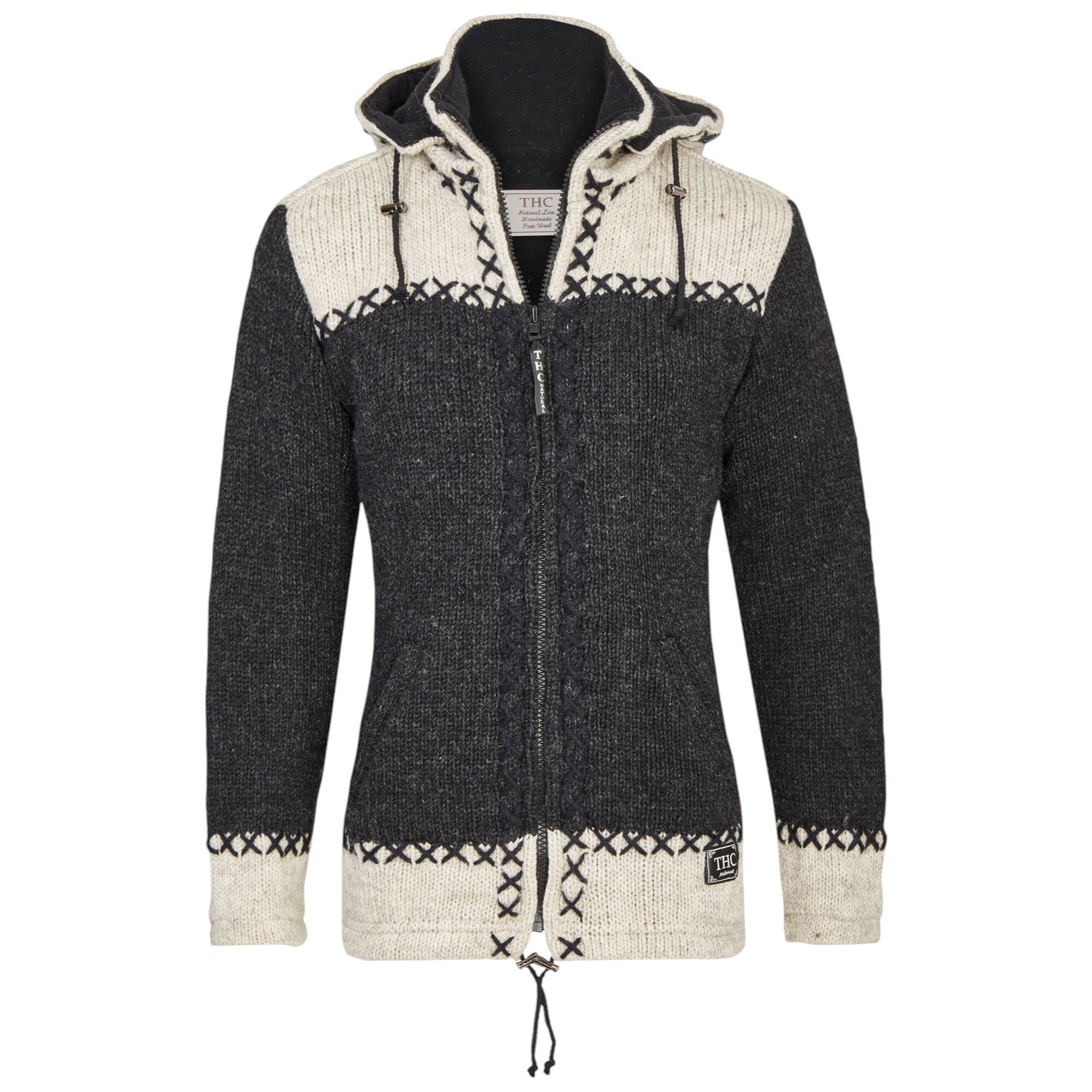 THC Schafwoll Strickjacke anthrazit weiß (Modell 511)